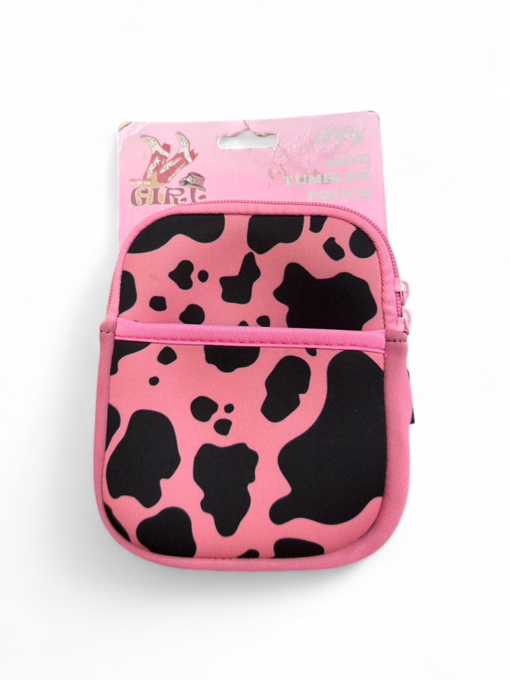 Pink Cow Print Drinking Tumbler Zipper Pouch NWT